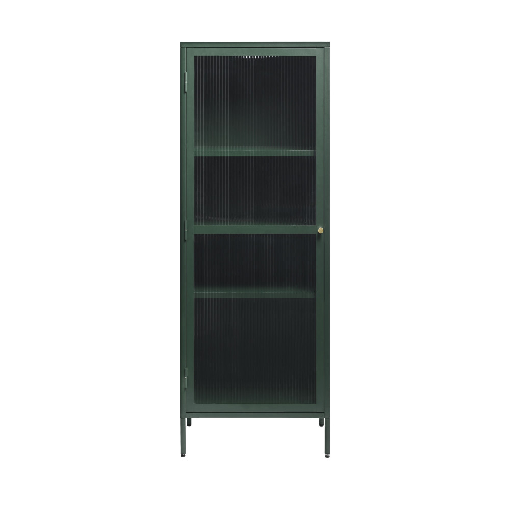 Bjorn - Colonne de rangement 1 porte en verre strié et métal H160cm - Couleur - Vert foncé