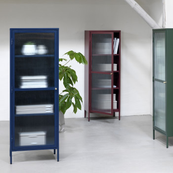 Bjorn - Colonne de rangement 1 porte en verre strié et métal H160cm
