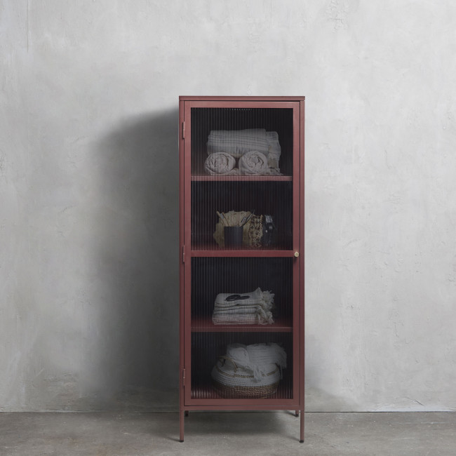 Bjorn - Colonne de rangement 1 porte en verre strié et métal H160cm