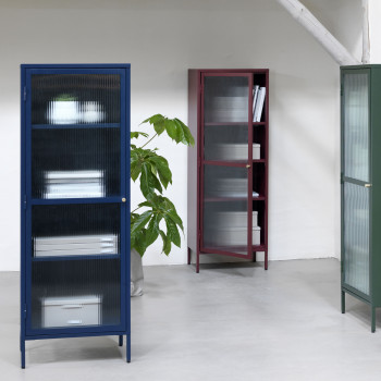 Bjorn - Colonne de rangement 1 porte en verre strié et métal H160cm