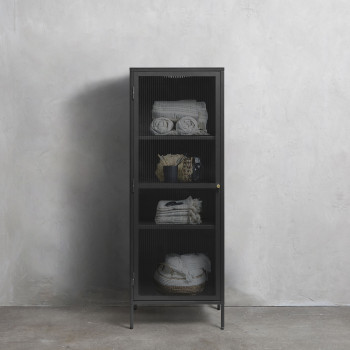 Bjorn - Colonne de rangement 1 porte en verre strié et métal H160cm