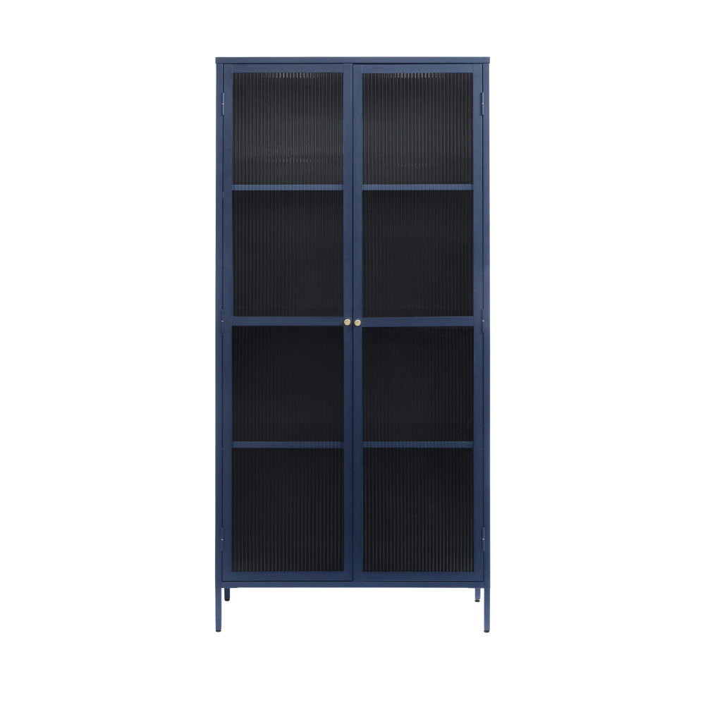 bjorn - vaisselier 2 portes en verre stié et métal h190cm - couleur - bleu