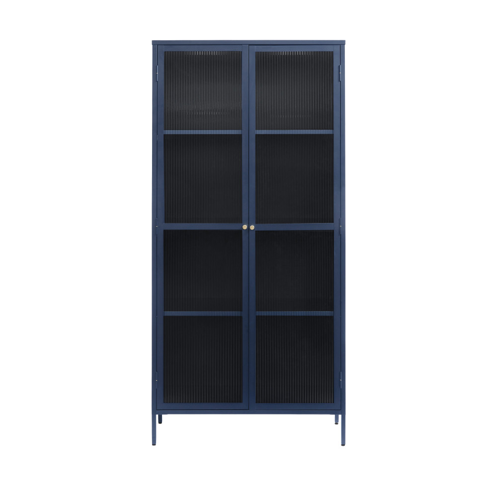 Bjorn - Vaisselier 2 portes en verre stié et métal H190cm - Couleur - Bleu