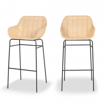 Somba - Lot de 2 fauteuils de bar en rotin tressé 75cm