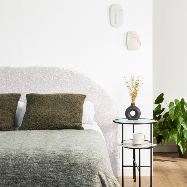 Noussa - Tête de lit en tissu bouclette demi-lune L170cm
