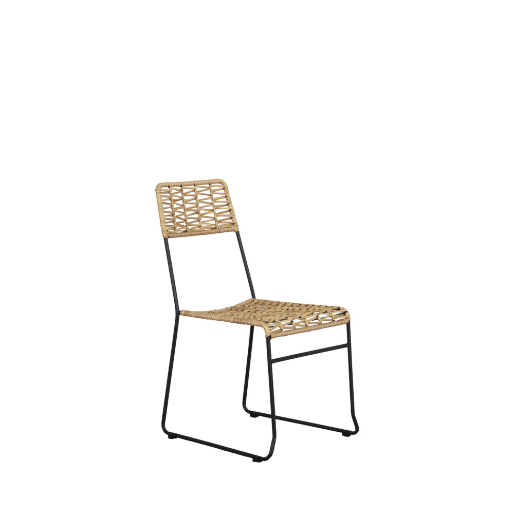 eva - lot de 2 chaises de jardin en métal et résine tressée - couleur - naturel