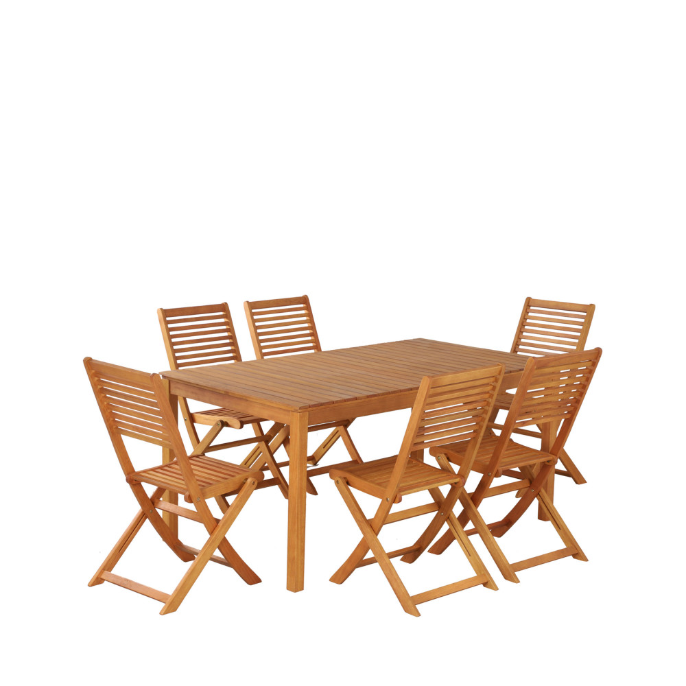 Saila - Ensemble de jardin 1 table et 6 chaises en bois d'eucalyptus - Couleur - Bois clair