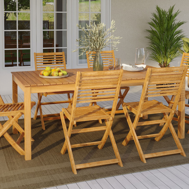 Saila - Ensemble de jardin 1 table et 6 chaises en bois d'eucalyptus