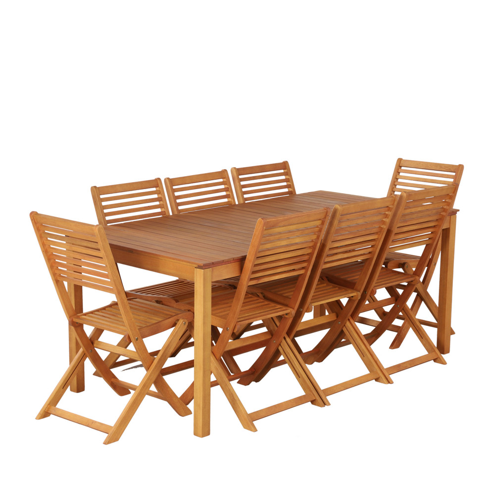 Saila - Ensemble de jardin 1 table et 8 chaises en bois d'eucalyptus - Couleur - Bois clair
