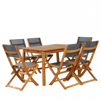 Saima - Ensemble de jardin 1 table extensible et 6 chaises en bois d'eucalyptus