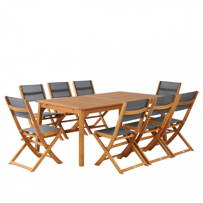 Saima - Ensemble de jardin 1 table et 8 chaises en bois d'eucalyptus