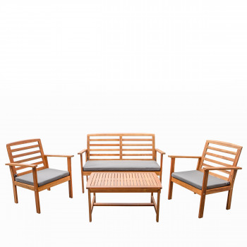 Kimo - Salon de jardin 1 canapé, 2 fauteuils et 1 table basse en bois d'acacia