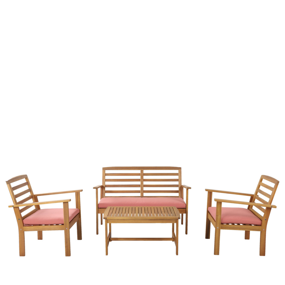 kimo - salon de jardin 1 canapé, 2 fauteuils et 1 table basse en bois d'acacia - couleur - terracotta