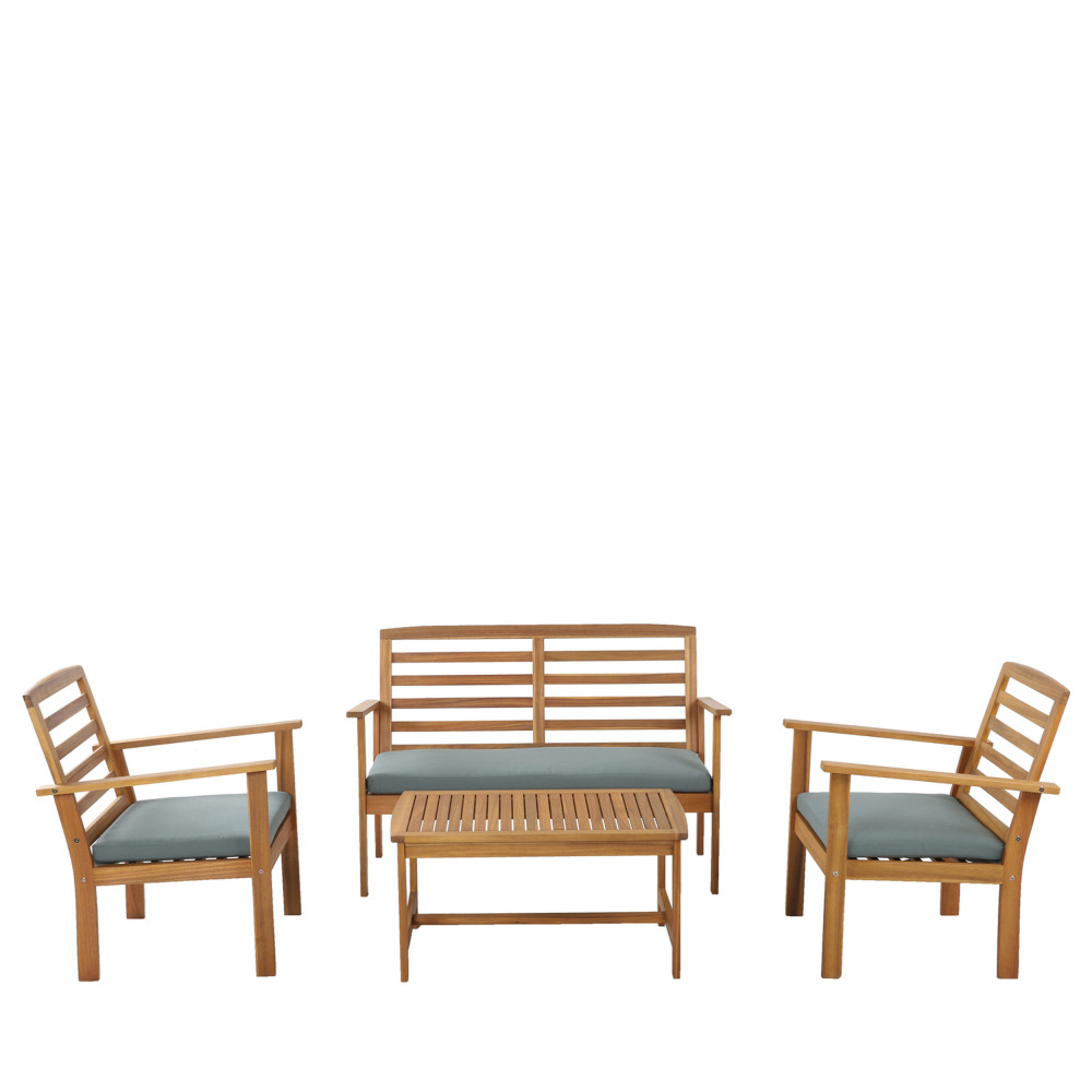 Kimo - Salon de jardin 1 canapé, 2 fauteuils et 1 table basse en bois d'acacia - Couleur - Vert