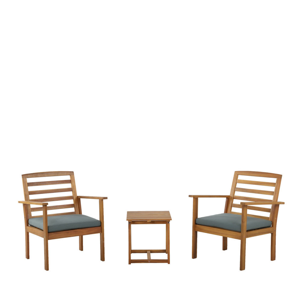 Kimo - Salon de jardin 2 fauteuils et 1 table basse en bois d'acacia - Couleur - Vert