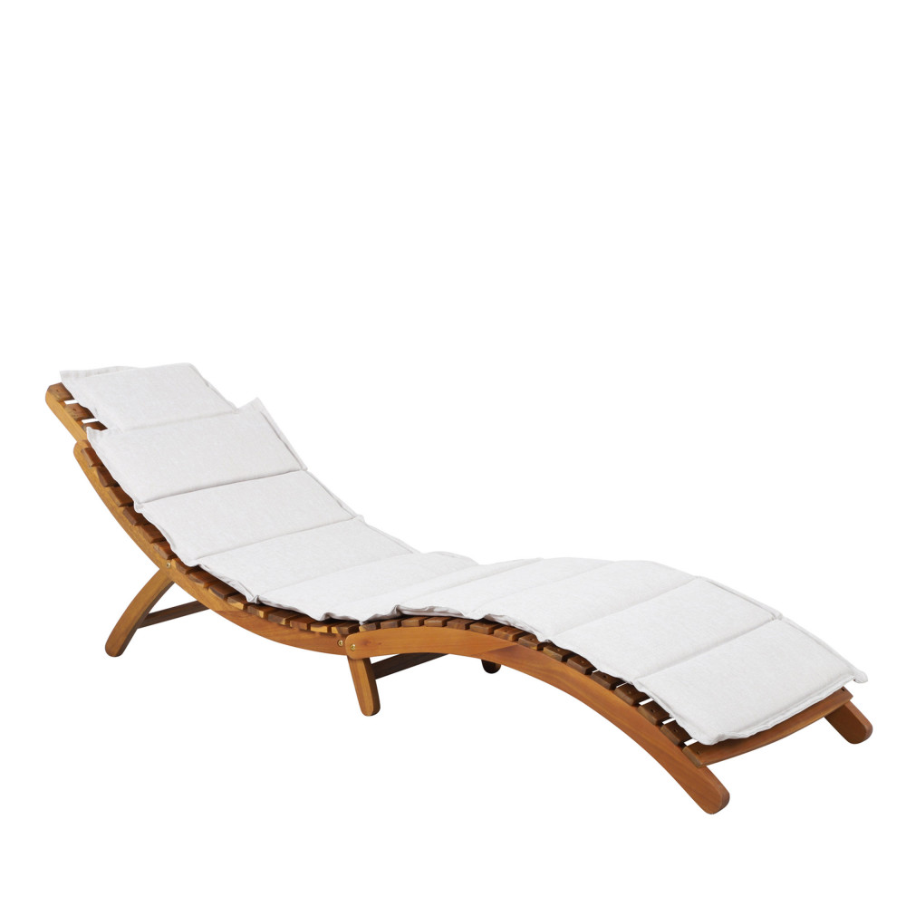 kaisa - chaise longue avec matelas en bois d'acacia - couleur - ecru