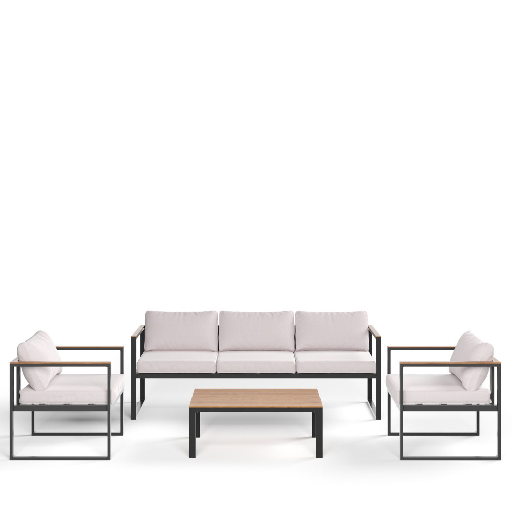 Asko - Salon de jardin 1 canapé, 2 fauteuils et 1 table basse en aluminium - Couleur - Naturel