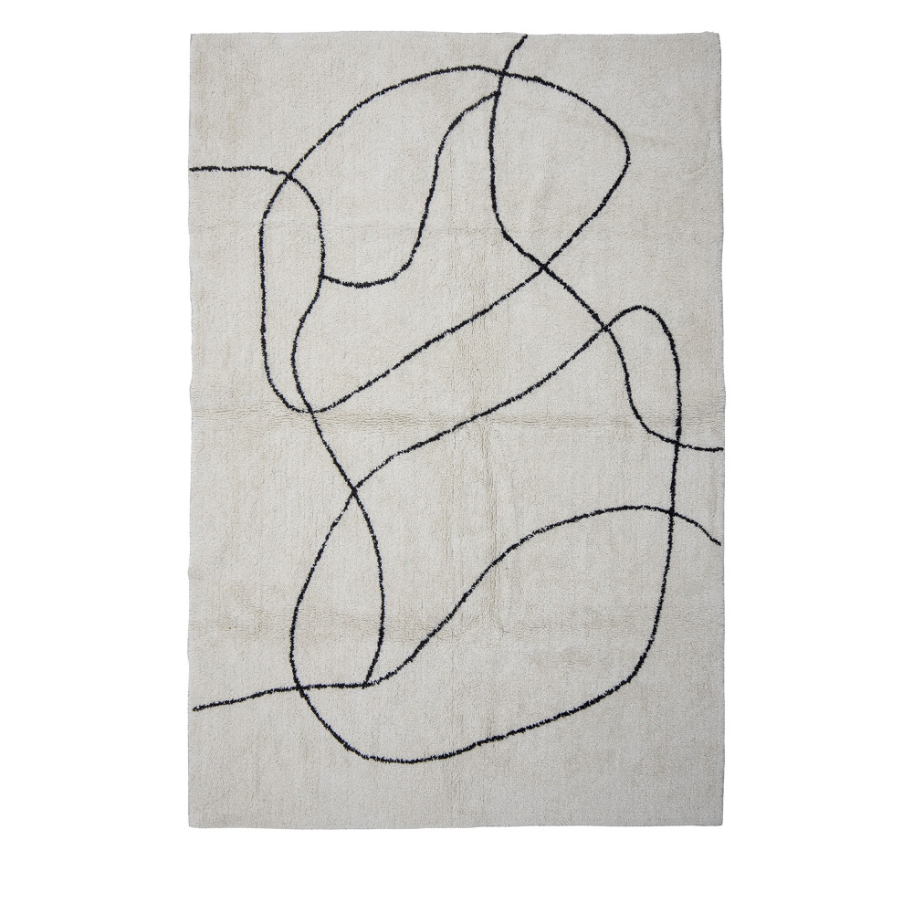 Viga - Tapis en coton avec formes organiques - Couleur - Noir / Blanc, Dimensions - 120x180 cm
