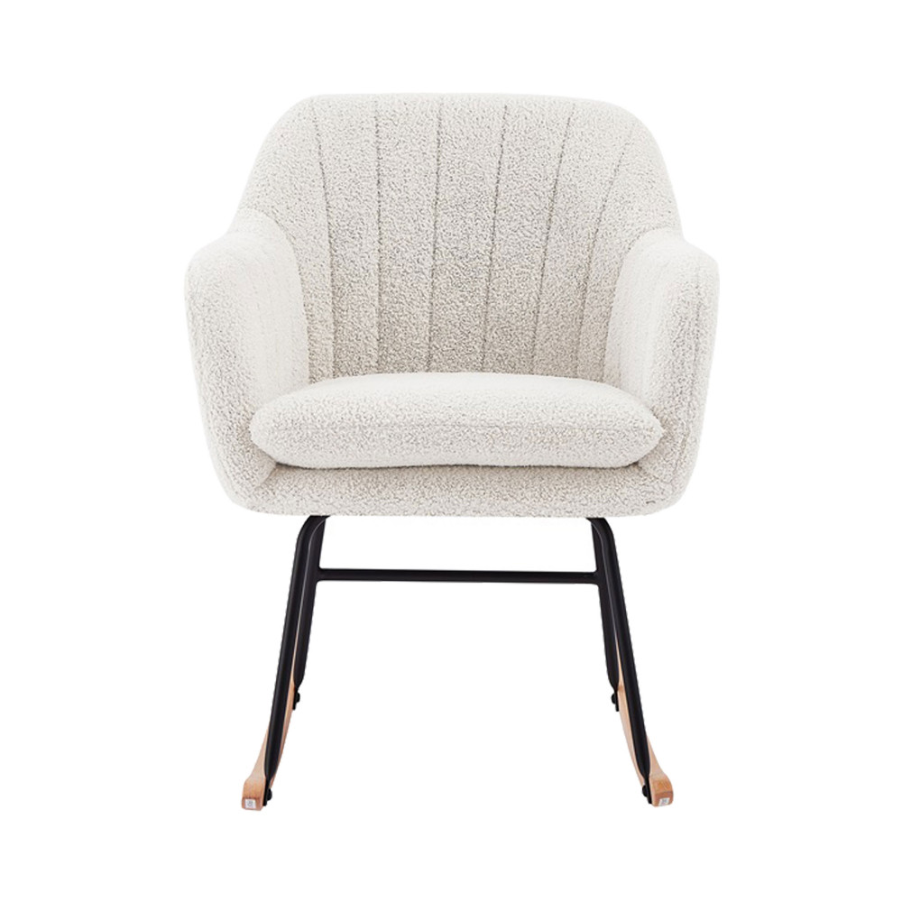 Ranua - Rocking-chair en bouclette et bois - Couleur - Ecru