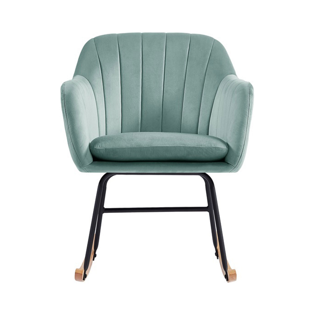 Ranua - Rocking-chair en velours et bois - Couleur - Vert d'eau