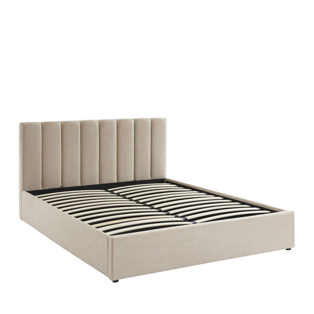 billie - lit coffre matelassé en tissu 160x200cm - couleur - beige