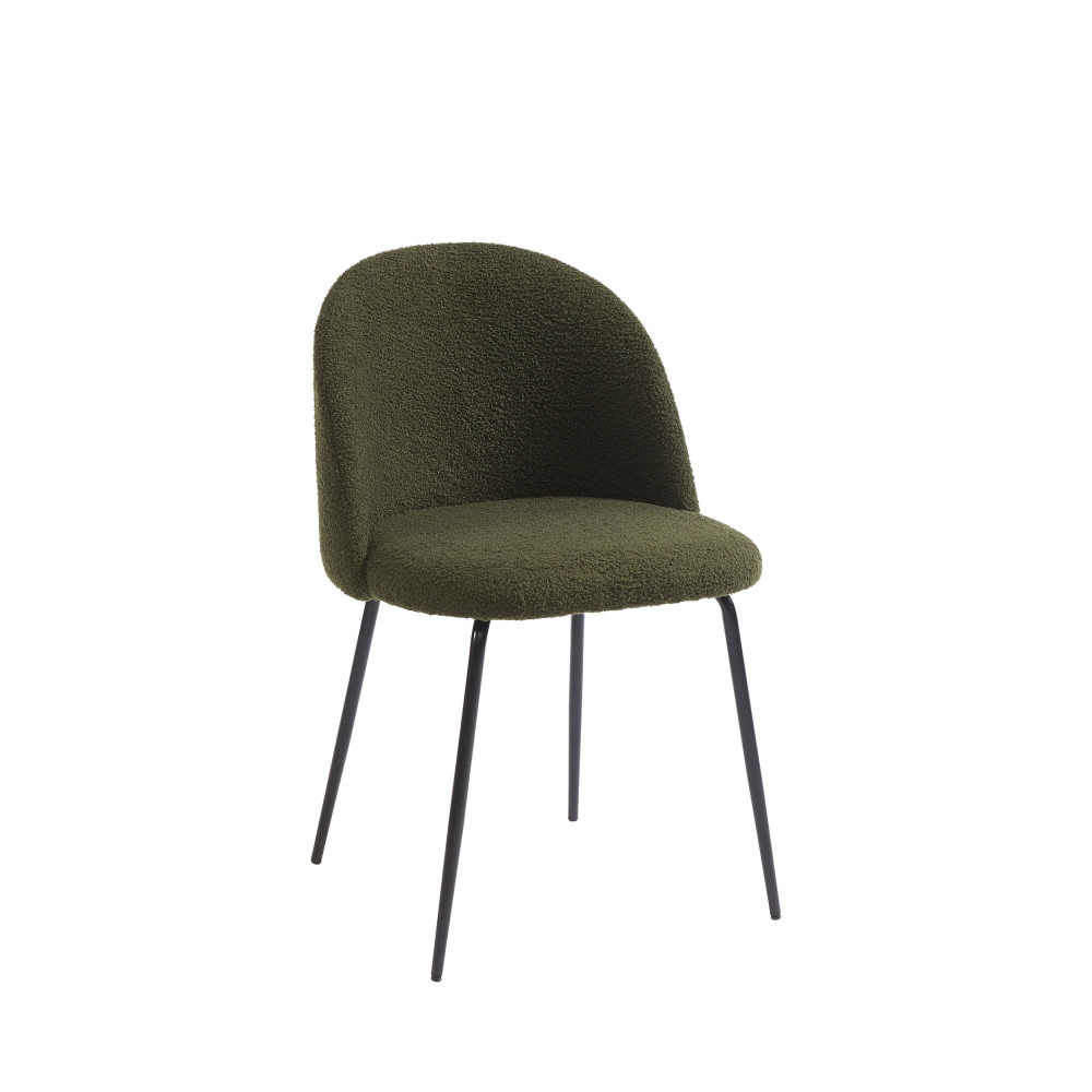 Aimée - Chaise en tissu bouclette et métal - Couleur - Vert kaki