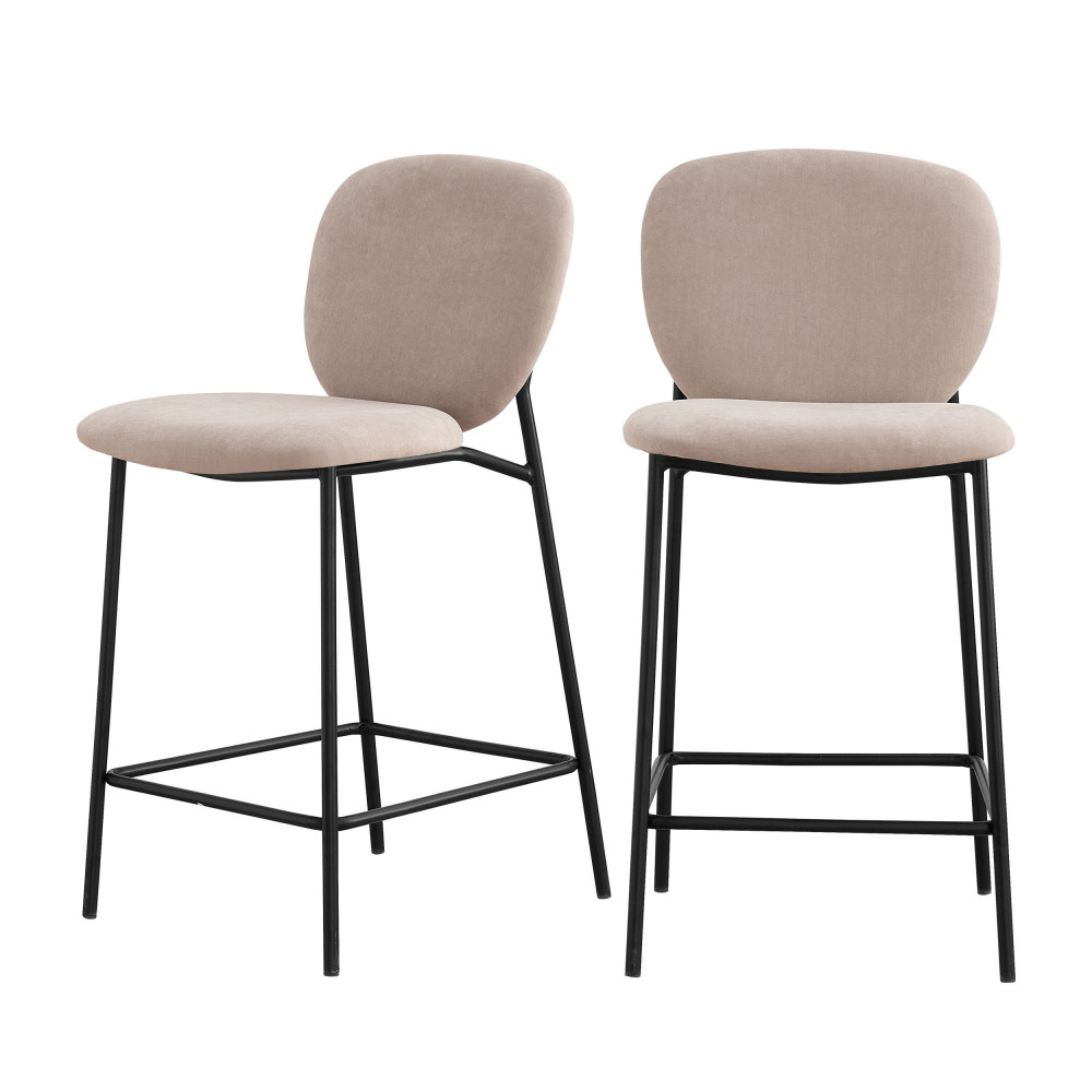 Dalby - Lot de 2 tabourets de bar en tissu et métal 65cm - Couleur - Beige