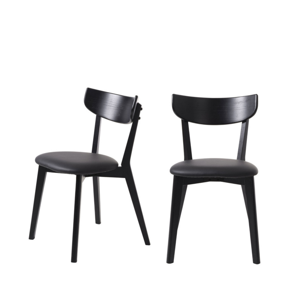 Aude - Lot de 2 chaises en bois et simili - Couleur - Noir