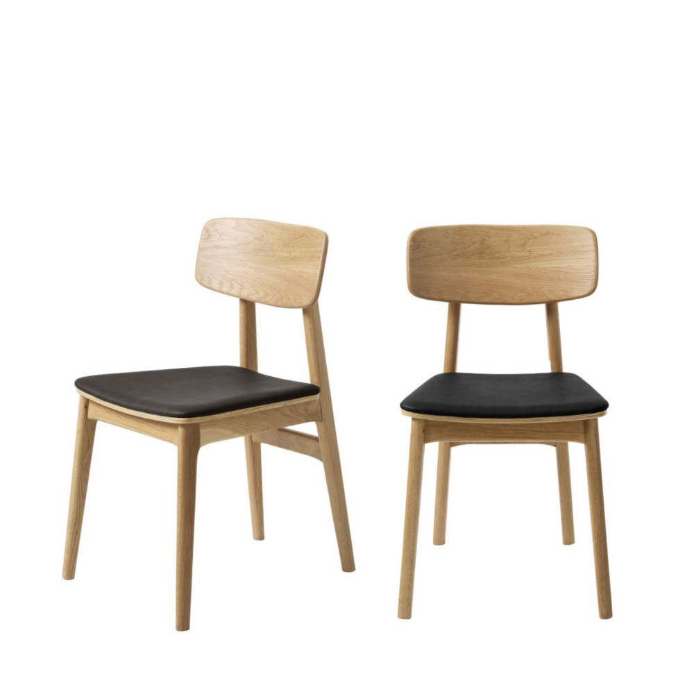 Orr - Lot de 2 chaises en bois et simili - Couleur - Noir