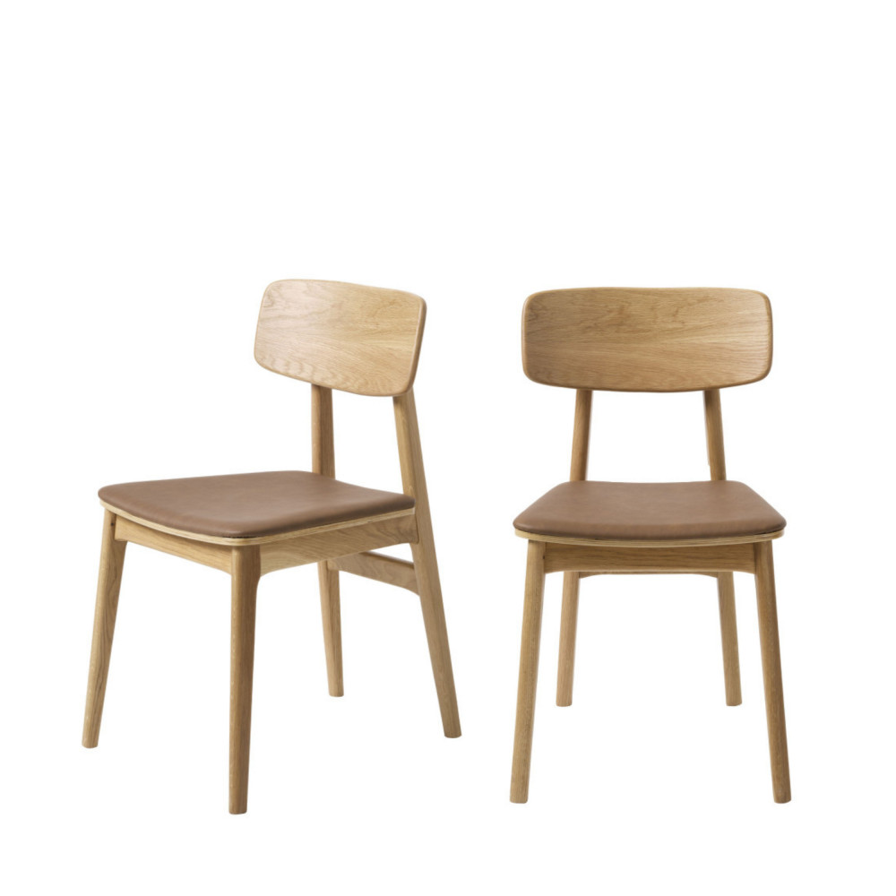 Orr - Lot de 2 chaises en bois et simili - Couleur - Beige