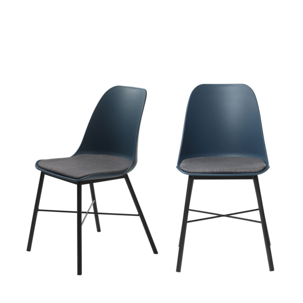 Curvi - Lot de 2 chaises en plastique et métal - Couleur - Bleu Canard