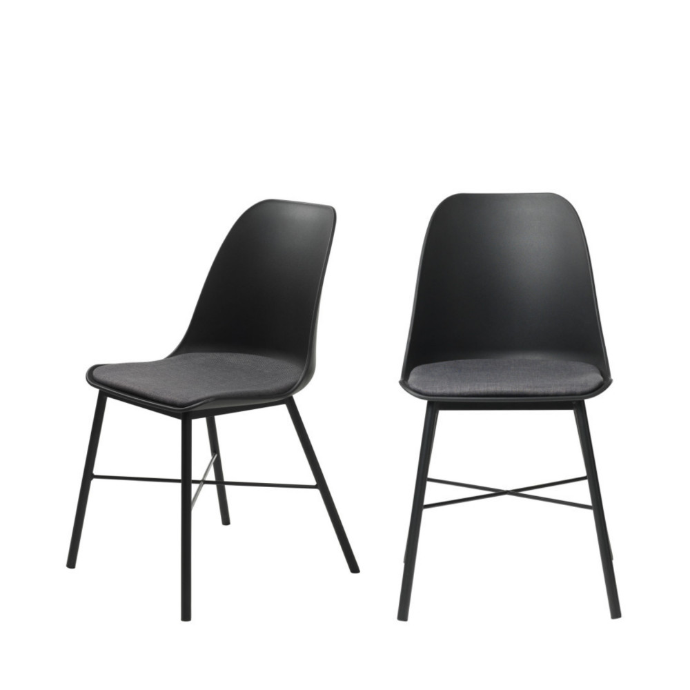 Curvi - Lot de 2 chaises en plastique et métal - Couleur - Noir