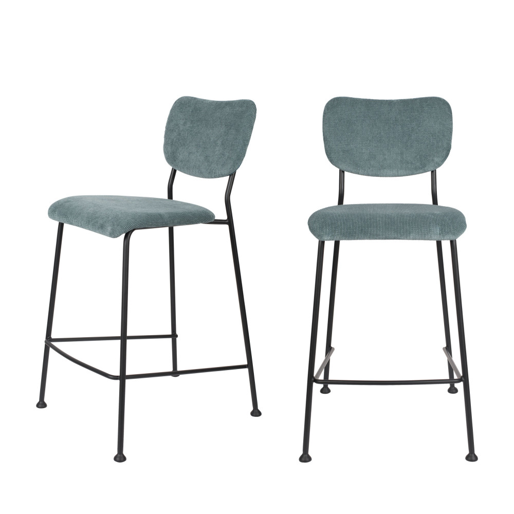 benson - lot de 2 tabourets de bar en velours côtelé 65cm - couleur - vert d'eau