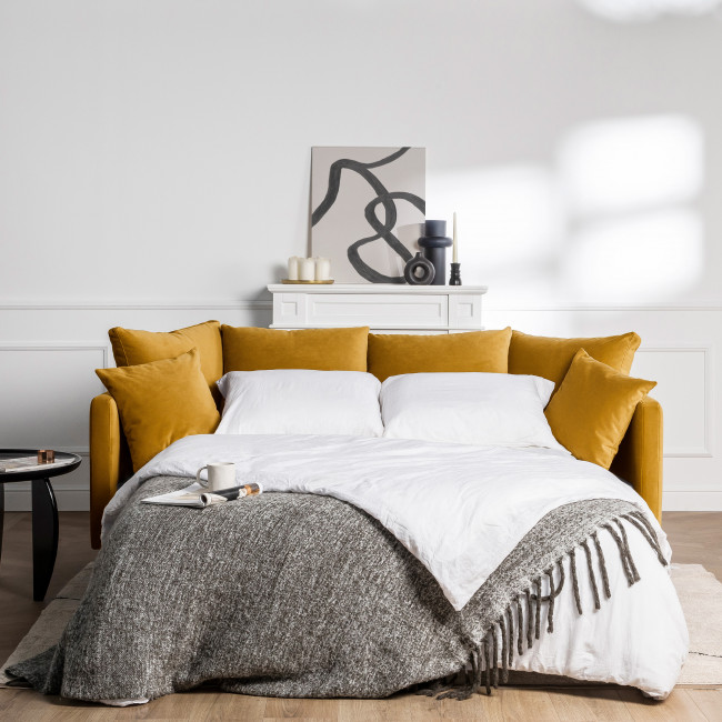 Villabon - Canapé convertible 3 places en velours pieds épingles noirs