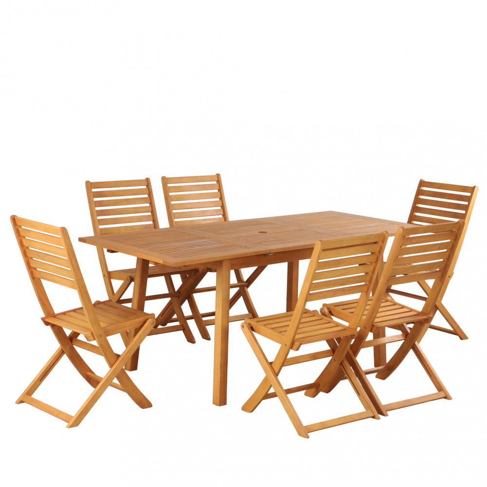 Soili - Ensemble de jardin 1 table extensible et 6 chaises en bois d'eucalyptus - Couleur - Bois cla