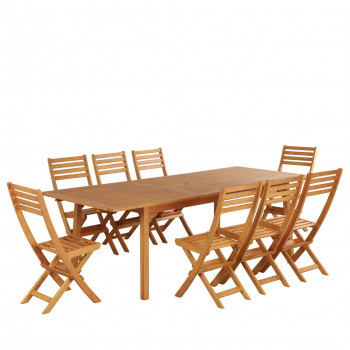 Set Salon De Jardin 1 Table + 8 Chaises En Bois D'acacia - Marron Et Noir - Résine Tressée Résistante