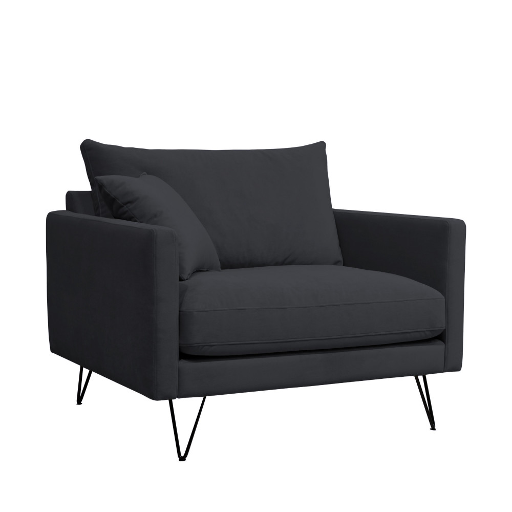 Villabon - Fauteuil XL en velours pieds épingles noirs - Couleur - Gris anthracite