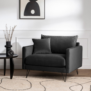 Villabon - Fauteuil en velours pieds épingles noirs