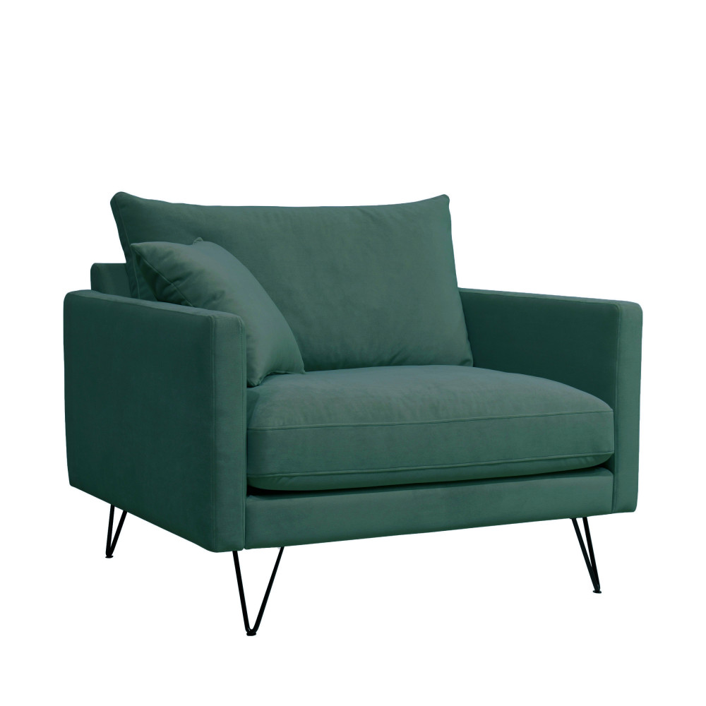 Villabon - Fauteuil XL en velours pieds épingles noirs - Couleur - Vert eucalyptus