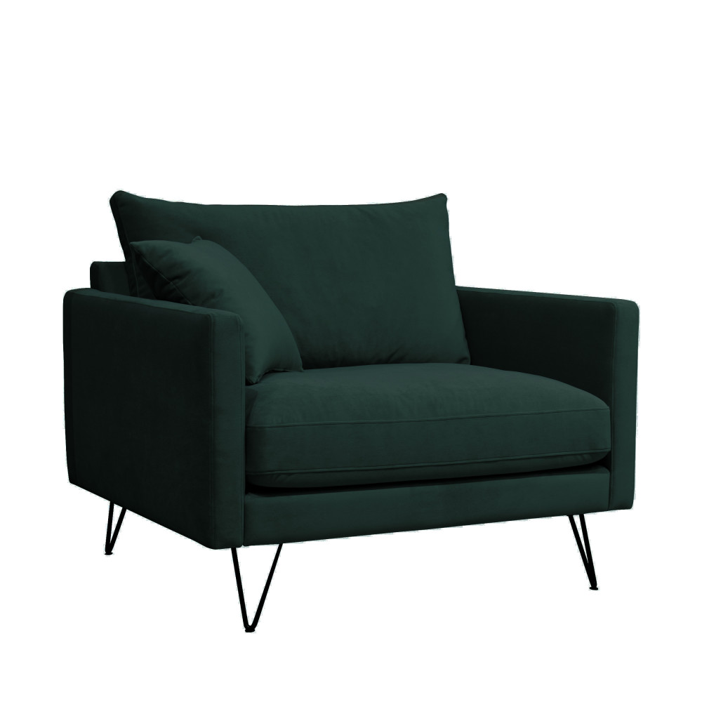 Villabon - Fauteuil XL en velours pieds épingles noirs - Couleur - Vert forêt