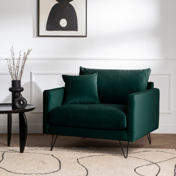 Villabon - Fauteuil en velours pieds épingles noirs
