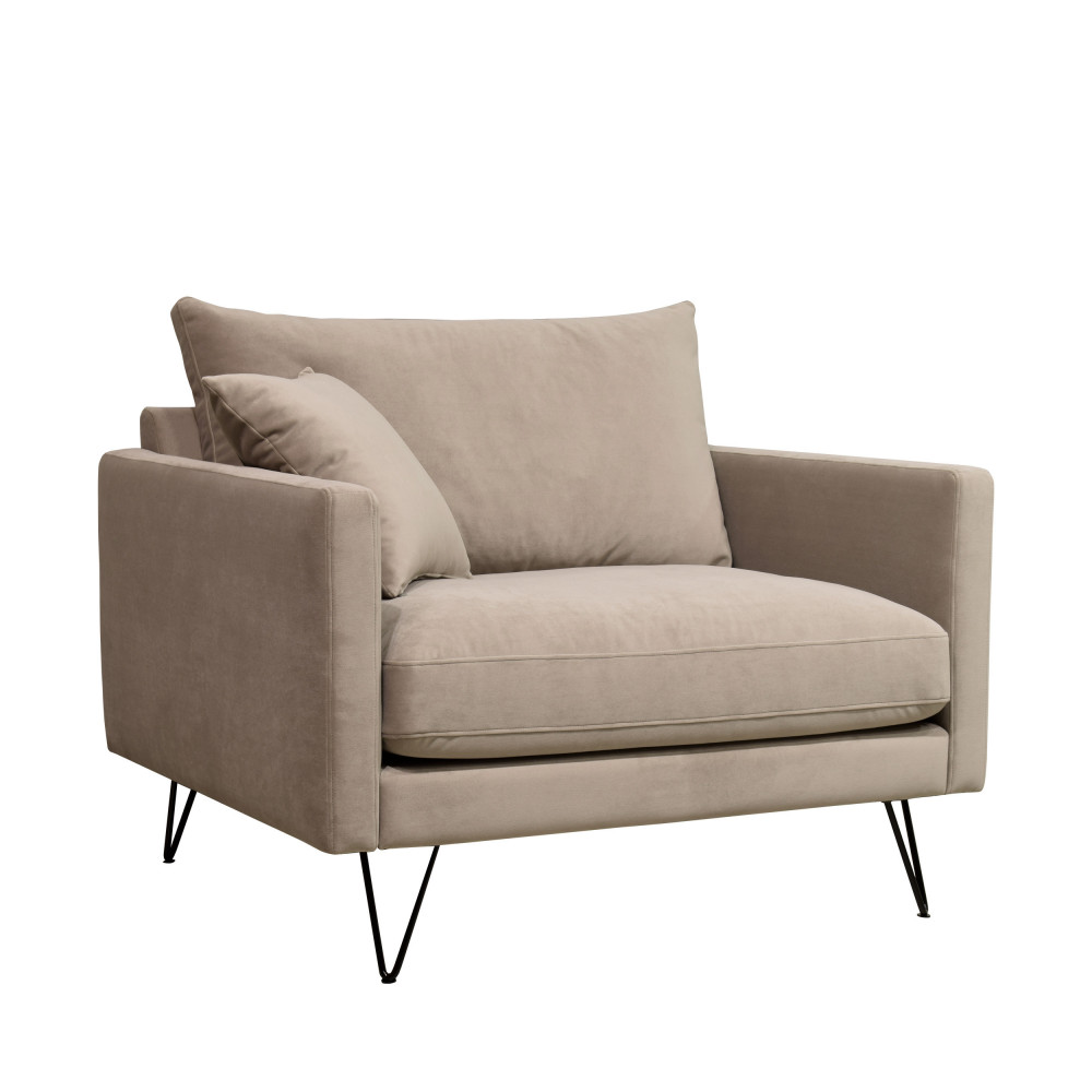 Villabon - Fauteuil XL en velours pieds épingles noirs - Couleur - Beige