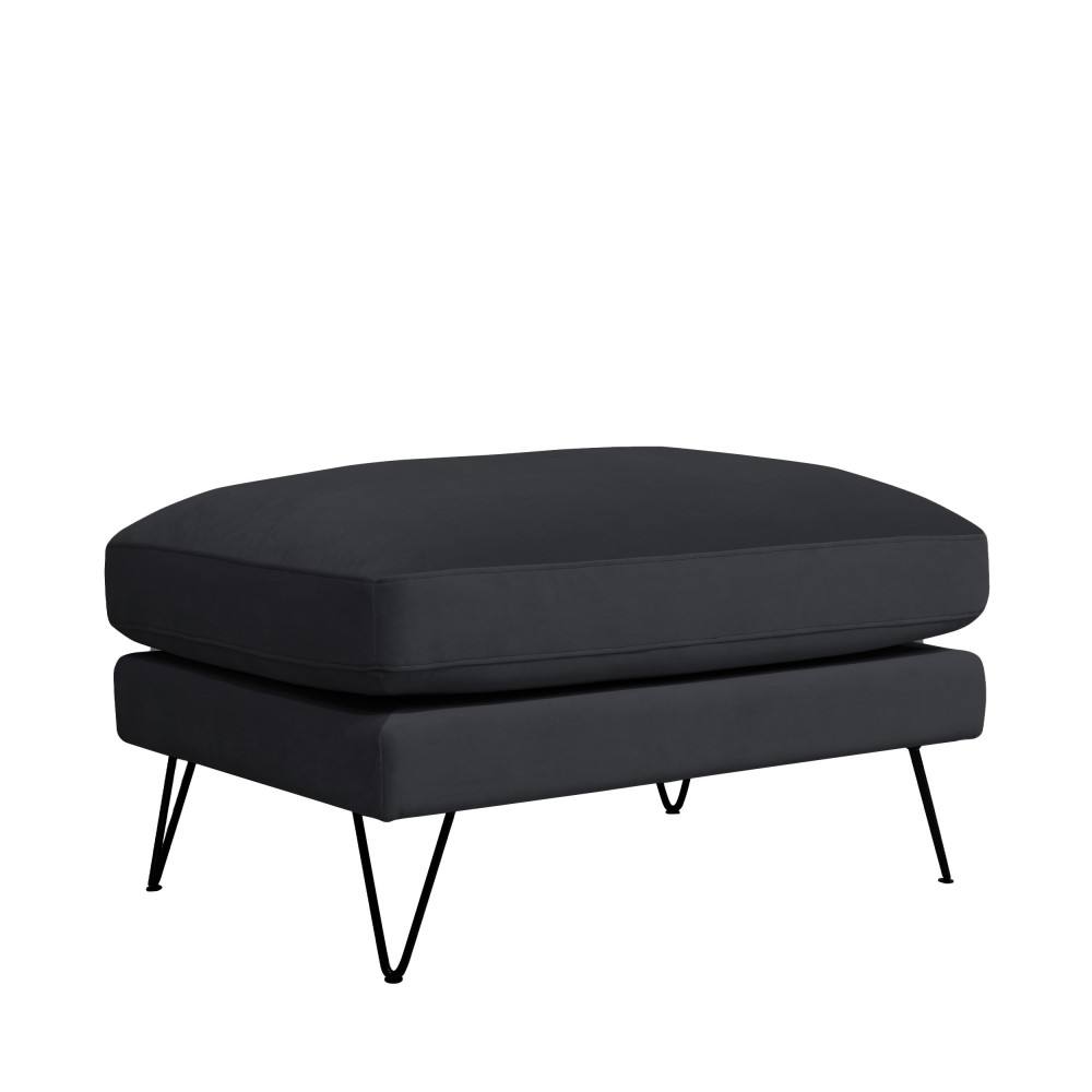 Villabon - Pouf en velours pieds épingles noirs - Couleur - Gris anthracite