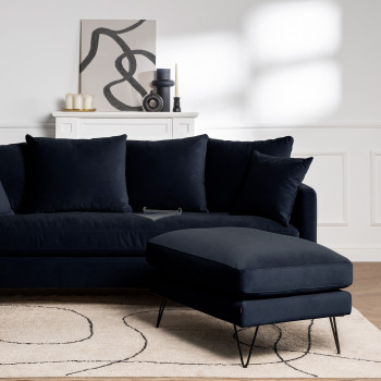 Villabon - Pouf en velours pieds épingles noirs