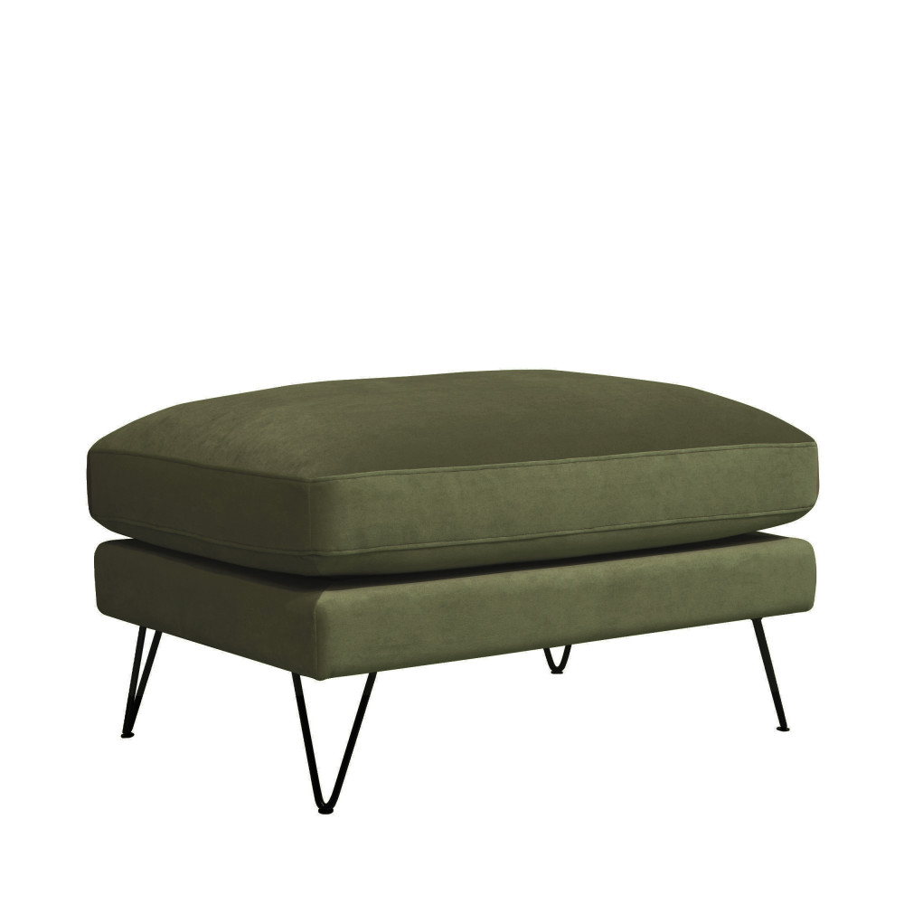 Villabon - Pouf en velours pieds épingles noirs - Couleur - Vert olive