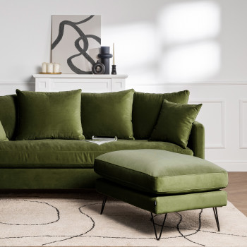 Villabon - Pouf en velours pieds épingles noirs