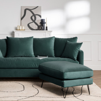 Villabon - Pouf en velours pieds épingles noirs