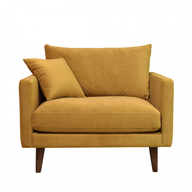 Villabon - Fauteuil en velours pieds bois foncé