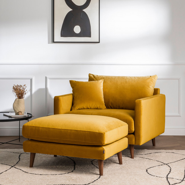 Villabon - Fauteuil en velours pieds bois foncé