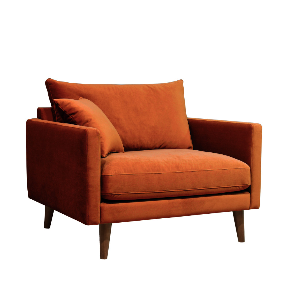 Villabon - Fauteuil XL en velours pieds bois foncé - Couleur - Rouille